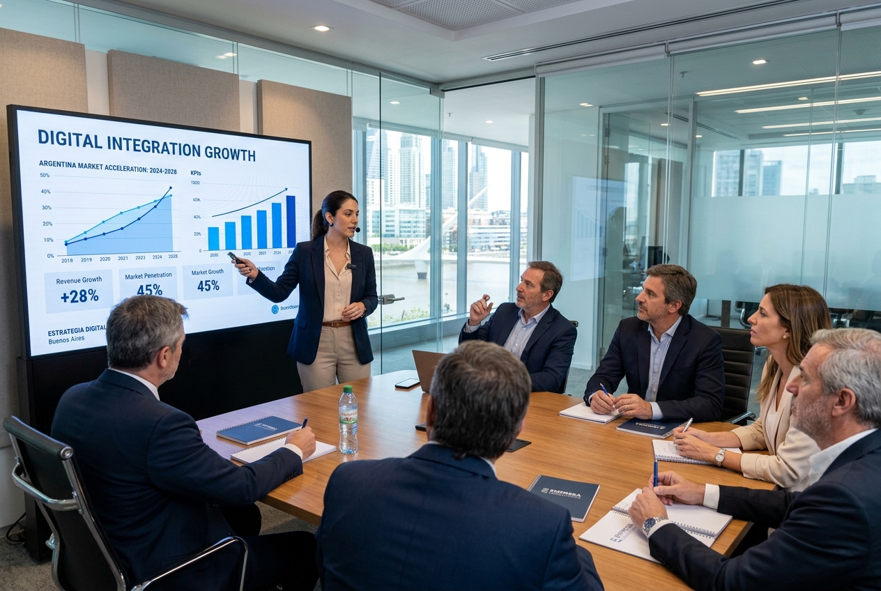 Presentación de consultoría tecnológica a clientes corporativos